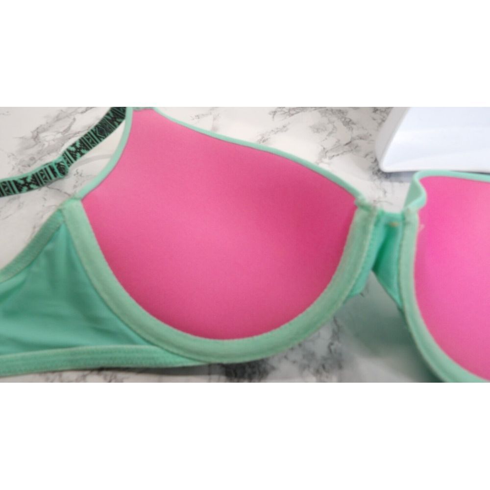 PINK Victoria's Secret Bra Green Underwired Convertible Tribal Print Straps 34C - Picture 7 of 10